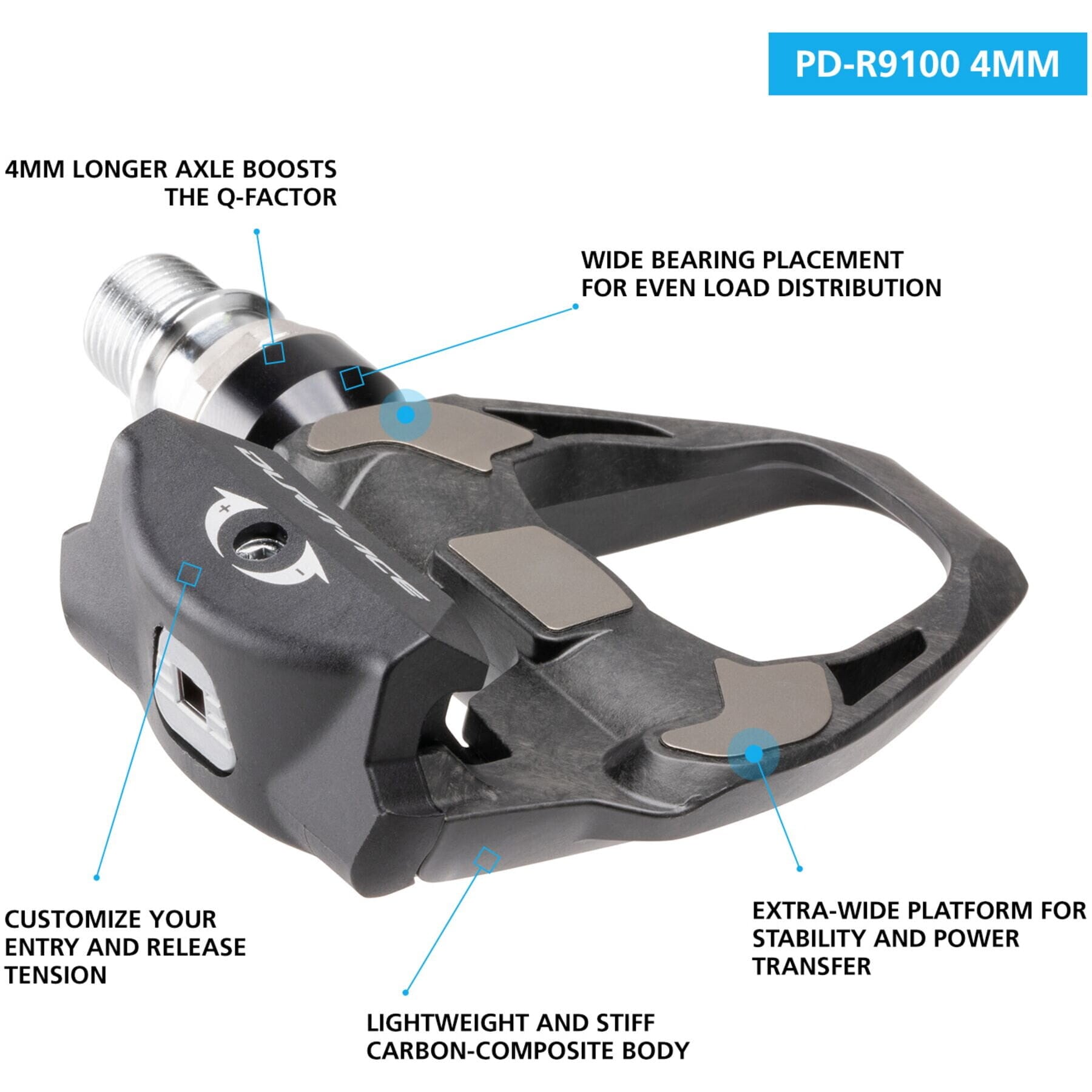 PD-R9100 Dura-Ace SPD SL Road pedals, 4 mm longer axle, carbon, black